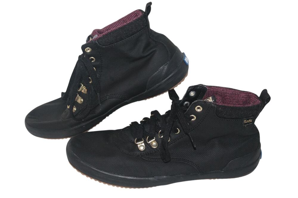 Keds Scout II Boot Sneakers, WF64288, Black/Plaid Lining, Womens Size 8.5 Wide